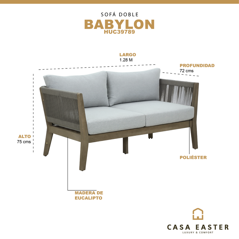 Cargue la imagen en el visor de la galería, Sofá doble de madera Babylon color Gris - HUC39789