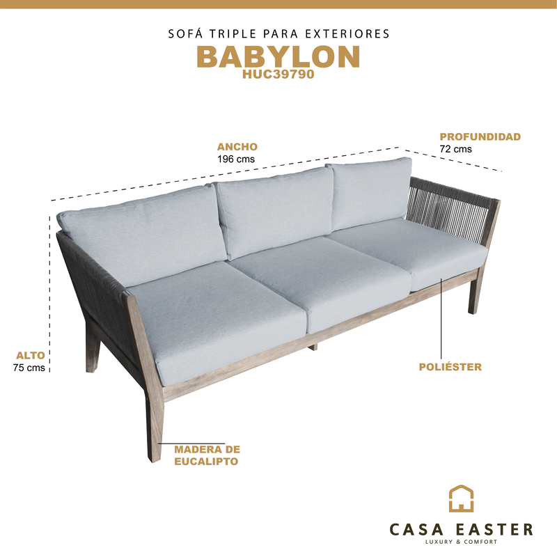 Cargue la imagen en el visor de la galería, Sofá Triple de madera Babylon color Gris - HUC39790