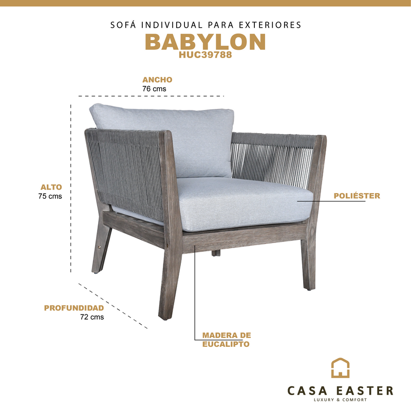 Cargue la imagen en el visor de la galería, Sillón Individual de madea Babylon color Gris - HUC39788