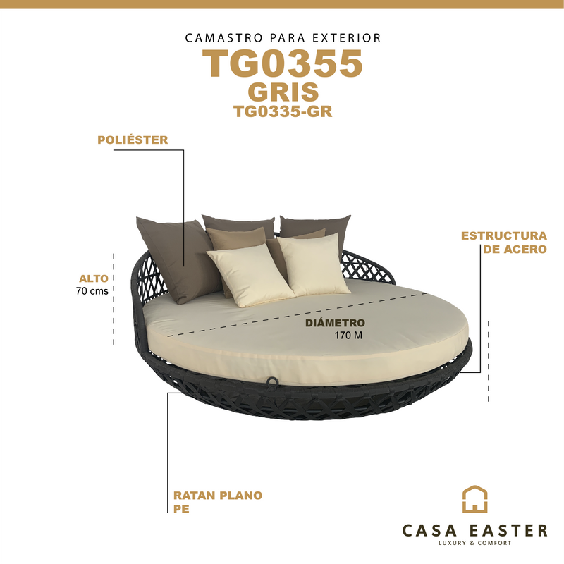 Cargue la imagen en el visor de la galería, Camastro TG0355-GR redondo color Gris - TG0355-GR