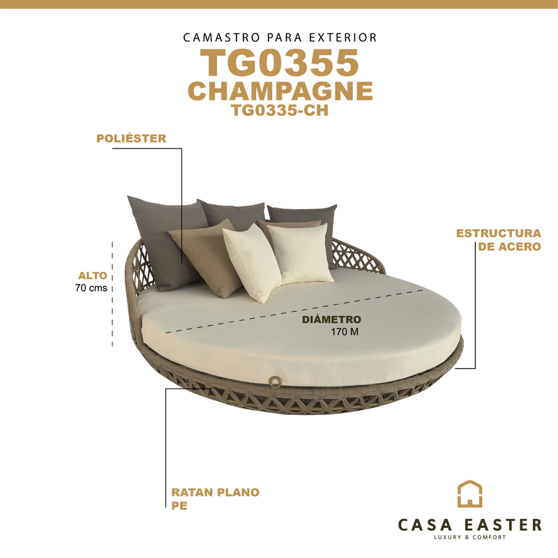 Cargue la imagen en el visor de la galería, Camastro TG0355-CH redondo color Champagne - TG0355-CH