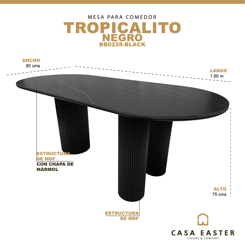 Cargue la imagen en el visor de la galería, Mesa de Comedor 1.8 M color Negro Tropicalito - BB0228-Black