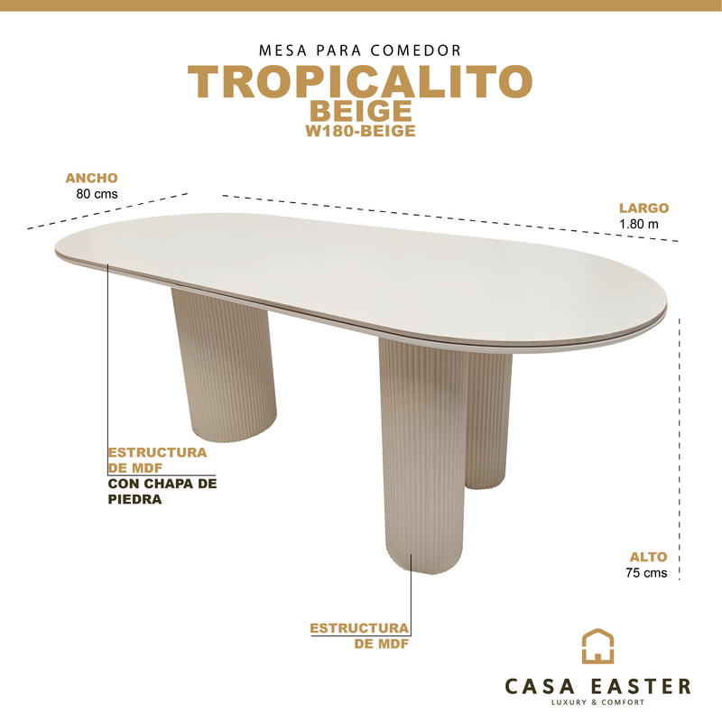 Cargue la imagen en el visor de la galería, Mesa de Comedor 1.8 M color Beige Tropicalito - W180-Beige