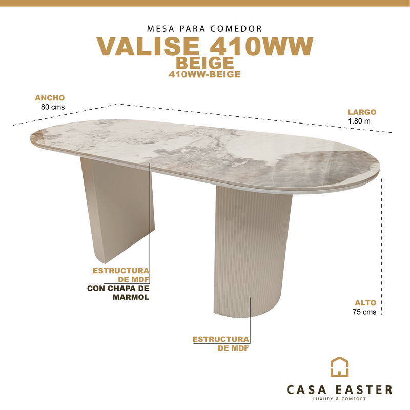 Cargue la imagen en el visor de la galería, Mesa de Comedor 1.8 M color Beige Valise - 410WW-Beige