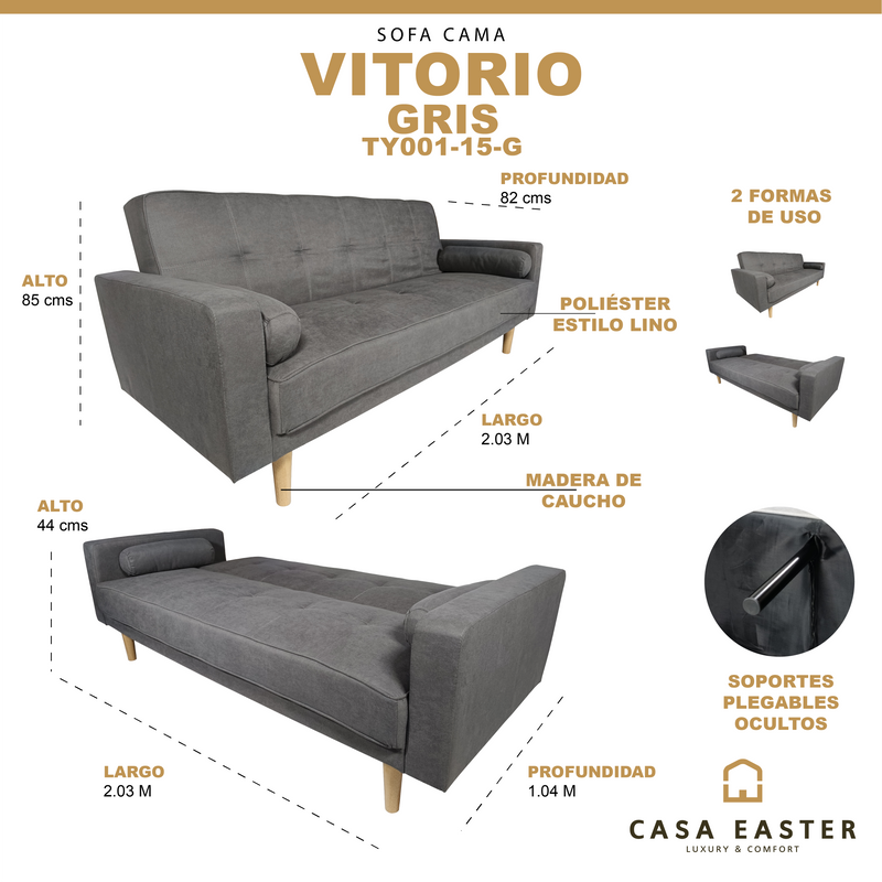 Cargue la imagen en el visor de la galería, Sofá-Cama Vitorio color Gris - TY001-15-G