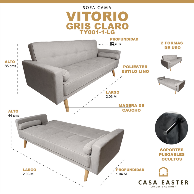 Cargue la imagen en el visor de la galería, Sofá-Cama Vitorio color Gris Claro - TY001-1-LG