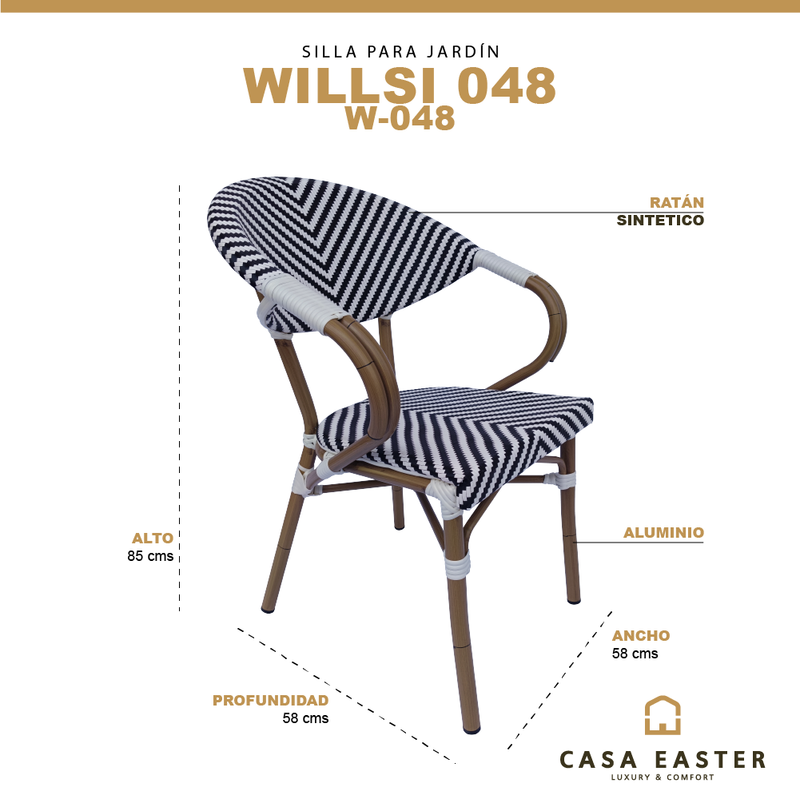 Cargue la imagen en el visor de la galería, Silla de Ratán para exterior color blanco con negro WILLSI W-048