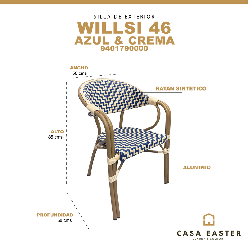 Cargue la imagen en el visor de la galería, Silla de Rattan para Exterior Color Azul&blanco WILLSI-WILLSI 46 - 9401790000