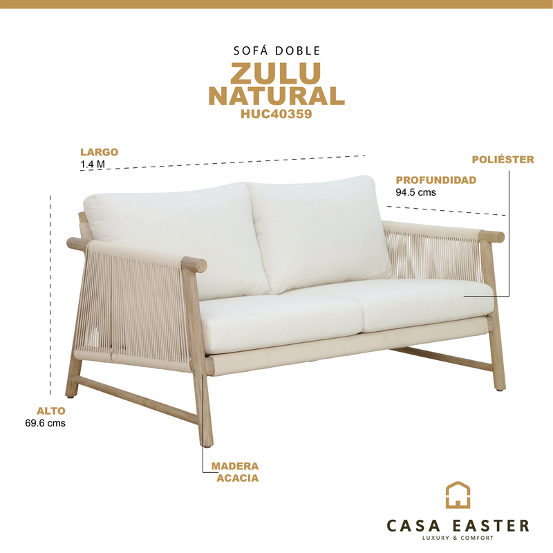 Cargue la imagen en el visor de la galería, Sofá Doble Zulu color Natural - HUC40359