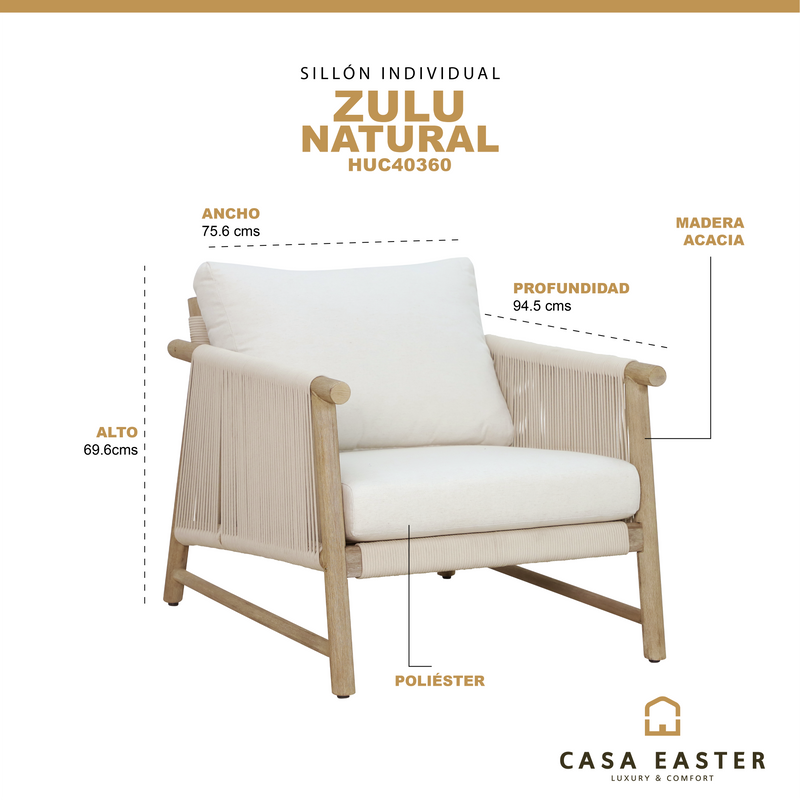 Cargue la imagen en el visor de la galería, Sillón Individual Zulu color Natural - HUC40360