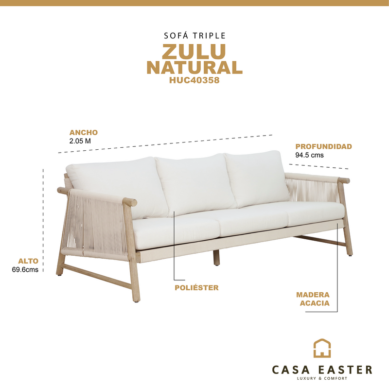 Cargue la imagen en el visor de la galería, Sofá triple Zulu color Natural - HUC40358