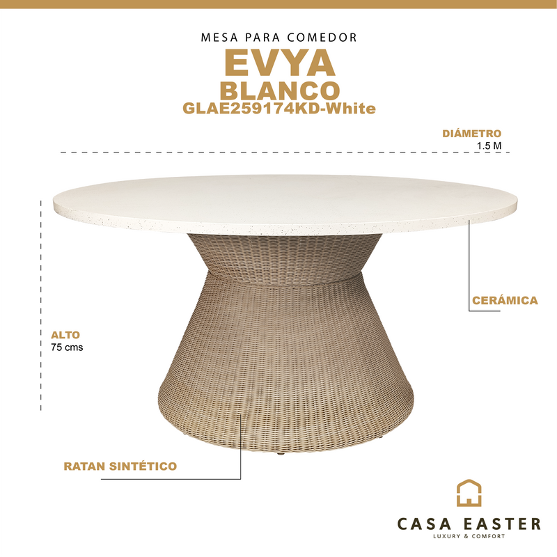 Cargue la imagen en el visor de la galería, Mesa de comedor EVYA Redonda 1.5 M color Blanco - GLAE259174KD-White