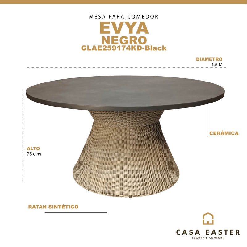 Cargue la imagen en el visor de la galería, Mesa de comedor EVYA Redonda 1.5 M color Negro - GLAE259174KD-Black