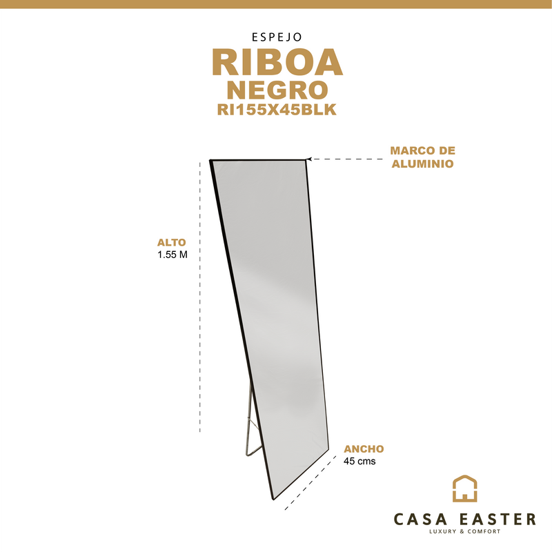 Cargue la imagen en el visor de la galería, Espejo color Negro 155X45 Riboa - RI155X45BLK