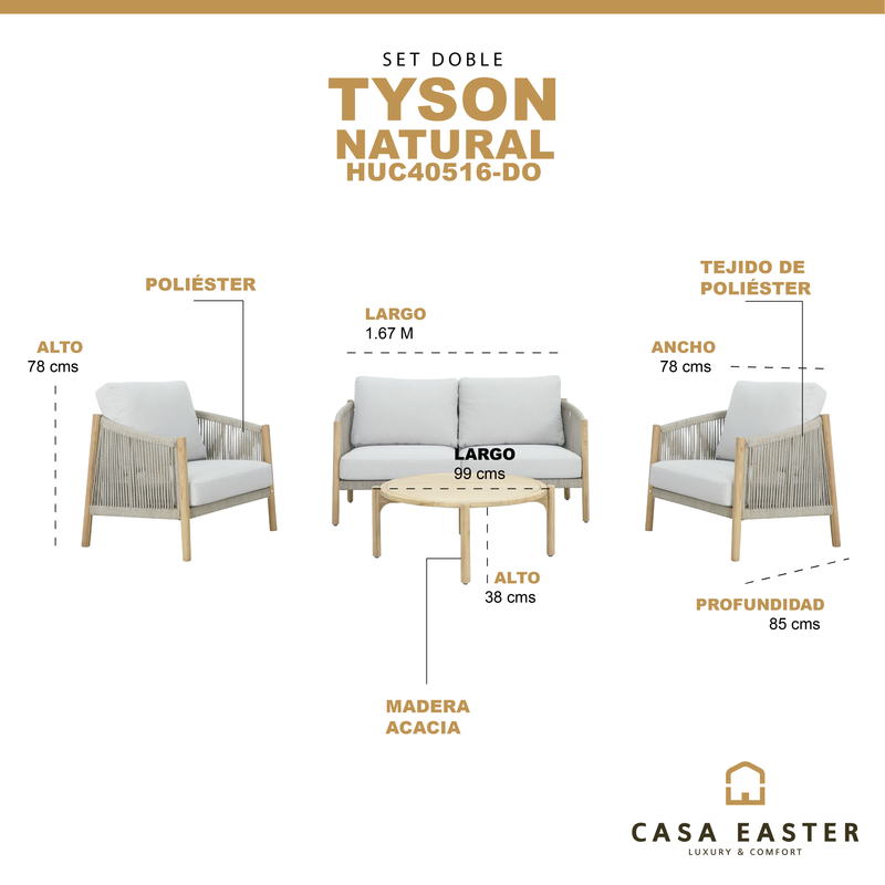 Cargue la imagen en el visor de la galería, Set doble de madera Tyson color Natural - HUC40516-DO