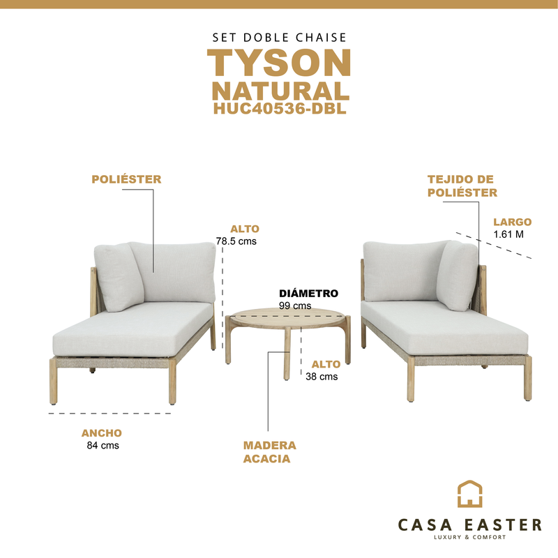 Cargue la imagen en el visor de la galería, Set doble Tyson Chaise de madera color natural - HUC40536-DBL