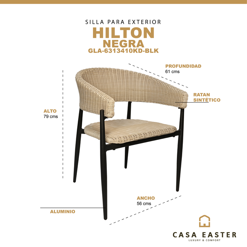 Cargue la imagen en el visor de la galería, Silla de interior y exterior de Rattan color Negro HILTON- GLA-6313410KD-BLK
