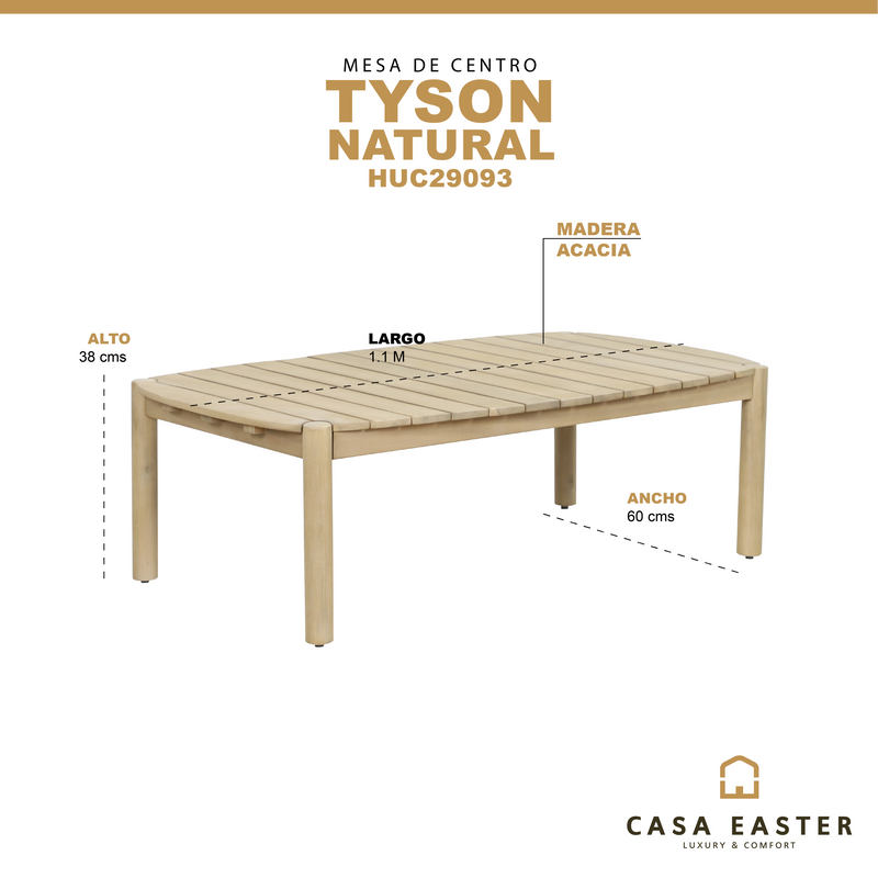 Cargue la imagen en el visor de la galería, Mesa de centro rectangular 1.1 M Tyson en madera color natural - HUC29093