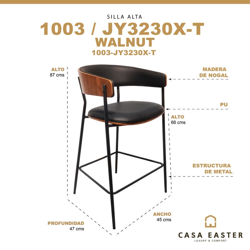 Cargue la imagen en el visor de la galería, Silla Alta de Madera para Interior 1003 color café&negro - 1003-JY3230XT
