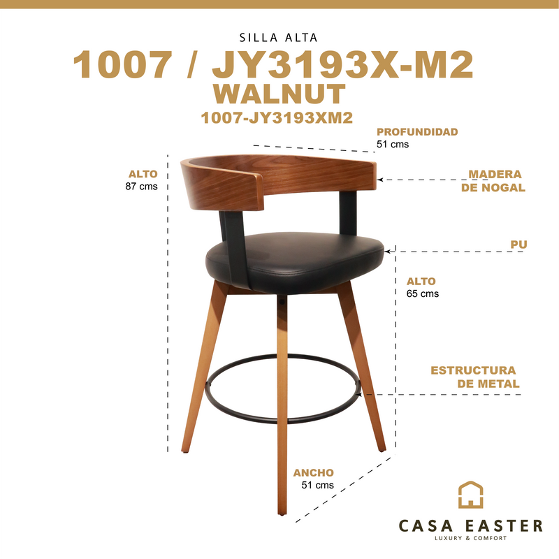 Cargue la imagen en el visor de la galería, Silla alta de madera para Interior 1007 color café&negro - 1007-JY3193XM2