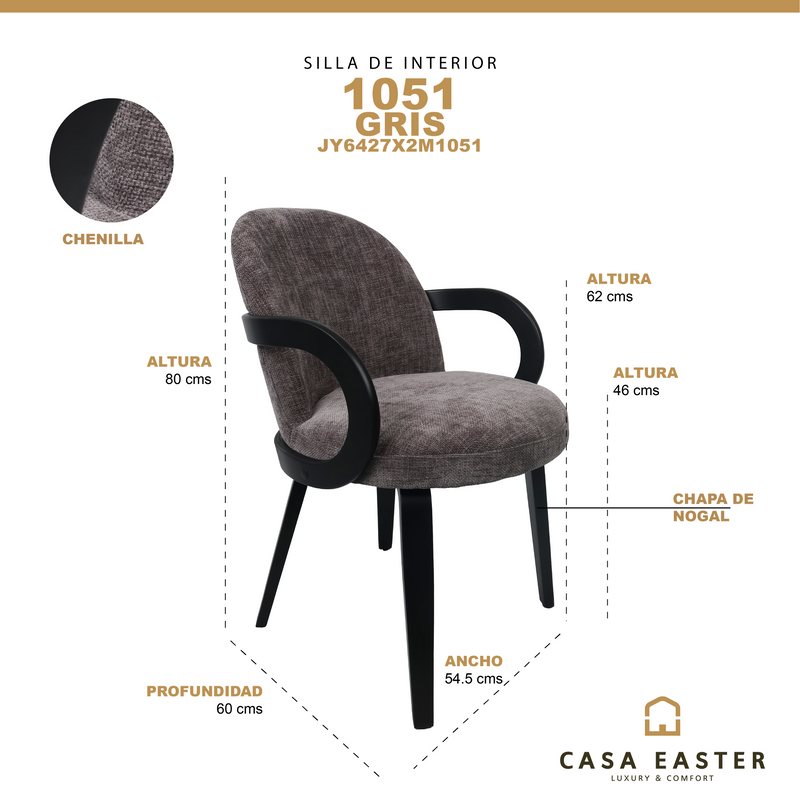 Cargue la imagen en el visor de la galería, Silla de Interior 1051 color gris - JY6427X2M1051