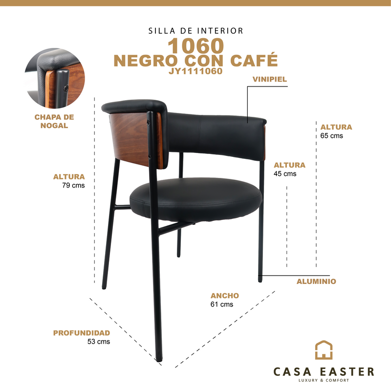 Cargue la imagen en el visor de la galería, Silla de interior 1060 color café con negro - JY111060