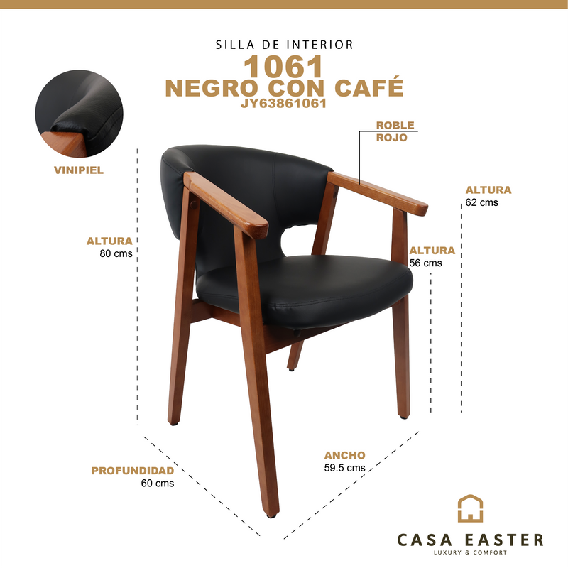 Cargue la imagen en el visor de la galería, Silla de interior de madera 1061 color negro - JY63861061