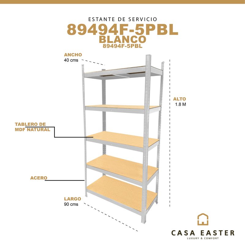 Cargue la imagen en el visor de la galería, Estante de servicio 89494F-5PBL Color Blanco de 5 niveles - 89494F-5PBL