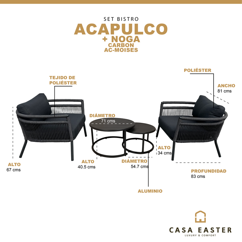 Cargue la imagen en el visor de la galería, Set Acapulco bistro + mesas moises color Carbon - AC-MOISES