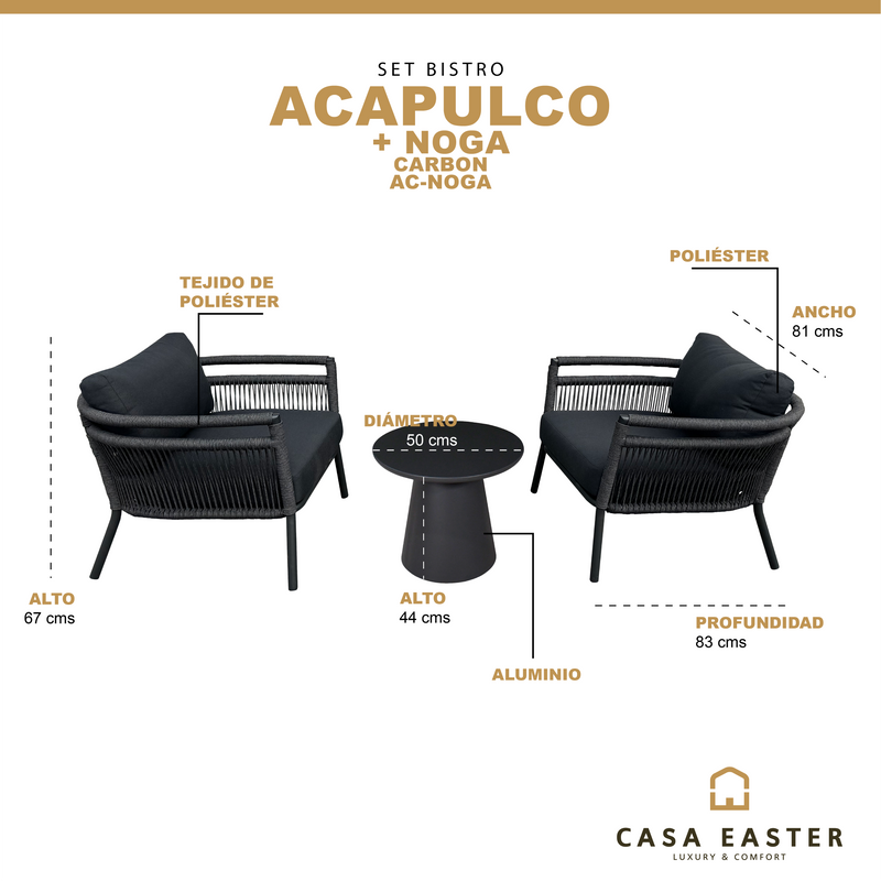Cargue la imagen en el visor de la galería, Set Acapulco bistro + mesa Noga color carbon - AC-NOGA