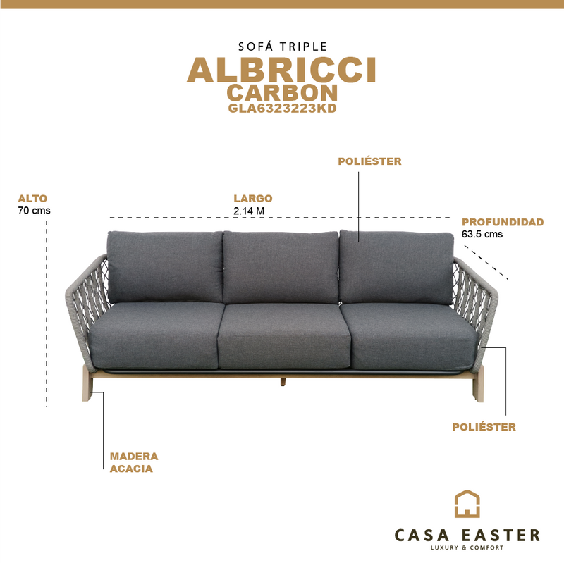 Cargue la imagen en el visor de la galería, Sofá triple Albricci color Carbon - GLA6323223KD