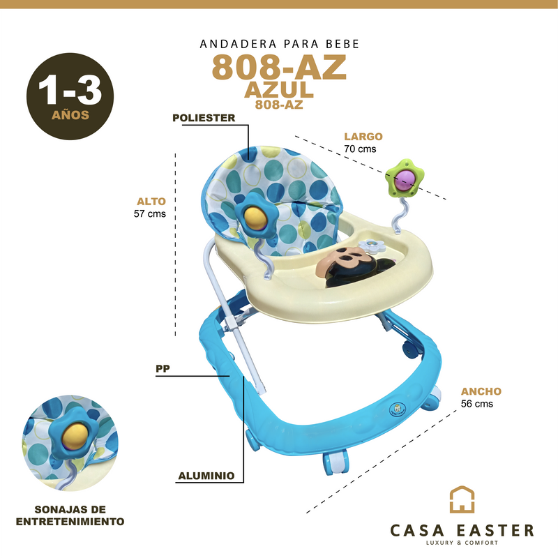 Cargue la imagen en el visor de la galería, Andadera para bebe color Azul - 808-AZ