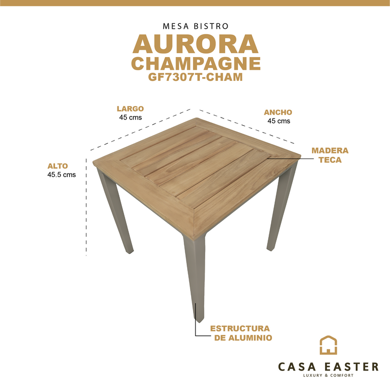 Cargue la imagen en el visor de la galería, Mesa bistro 45cm Aurora color champagne - GF7307T-CHAM