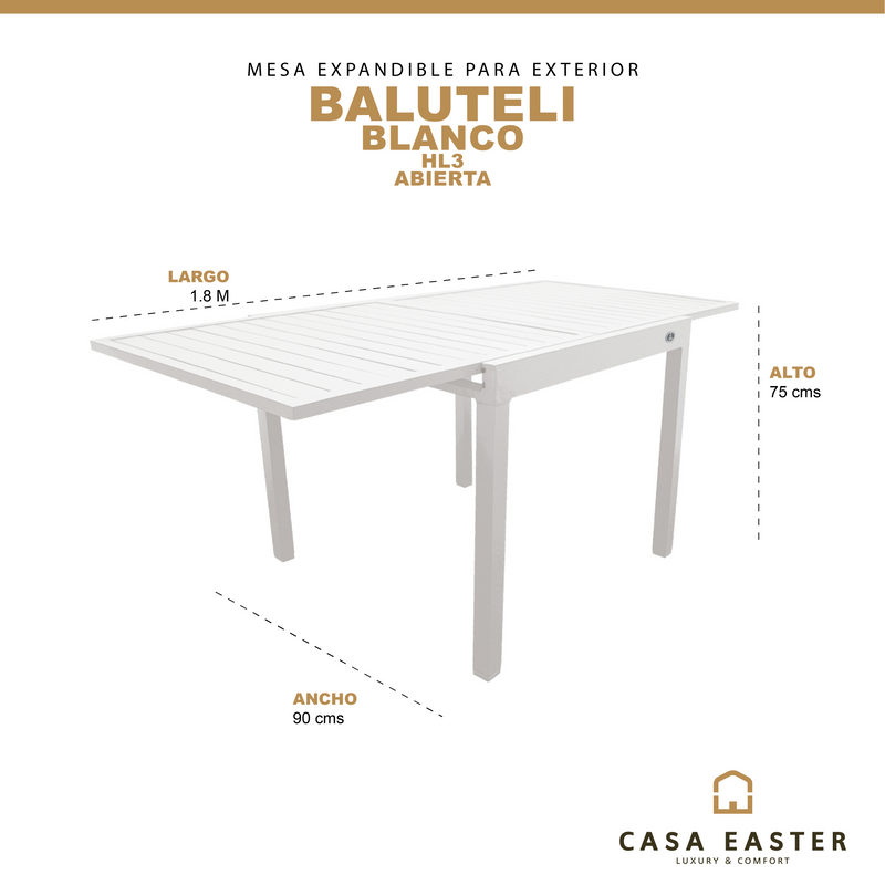 Cargue la imagen en el visor de la galería, Mesa de Comedor para interior y exterior de Aluminio Color Blanco BALUTELI-HL3 CasaEaster