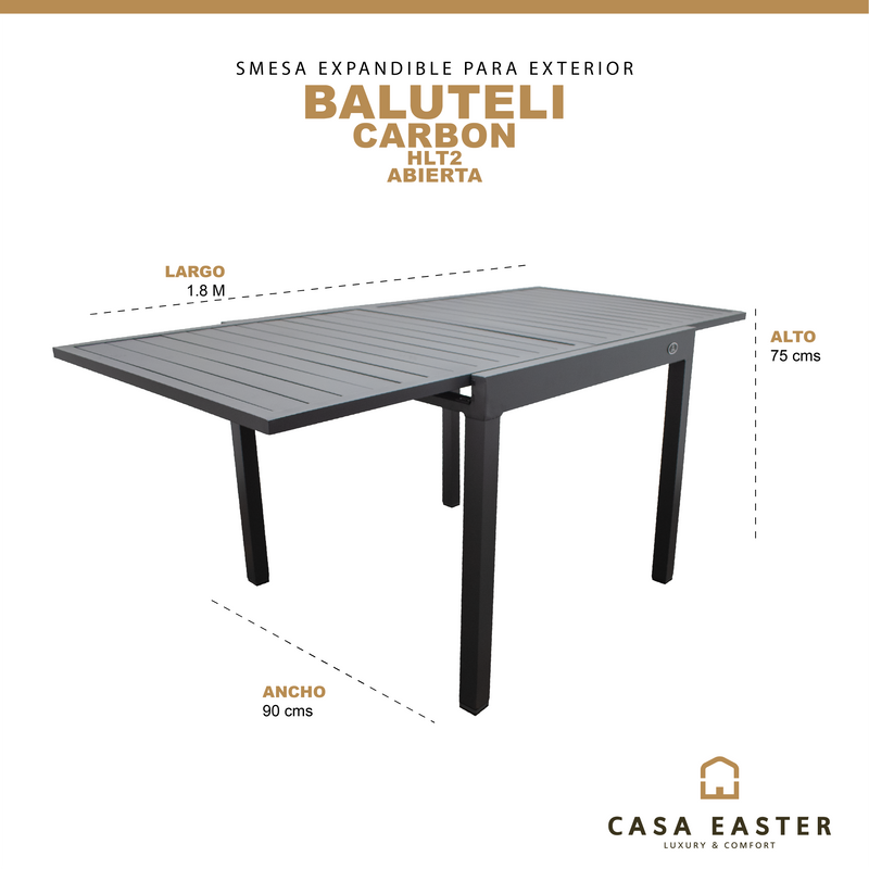 Cargue la imagen en el visor de la galería, Mesa de Comedor para interior y exterior de Aluminio Color Carbon BALUTELI-HLT2 CasaEaster