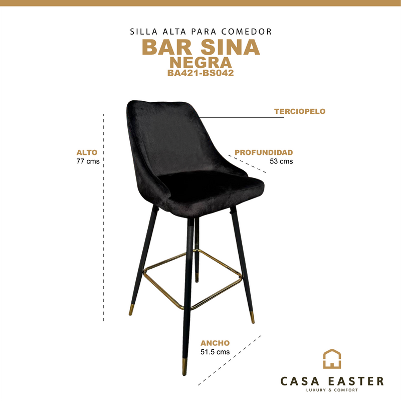 Cargue la imagen en el visor de la galería, Silla Alta para interior exterior, Color NEGRA BAR SINA-BA421-BS042 CasaEaster