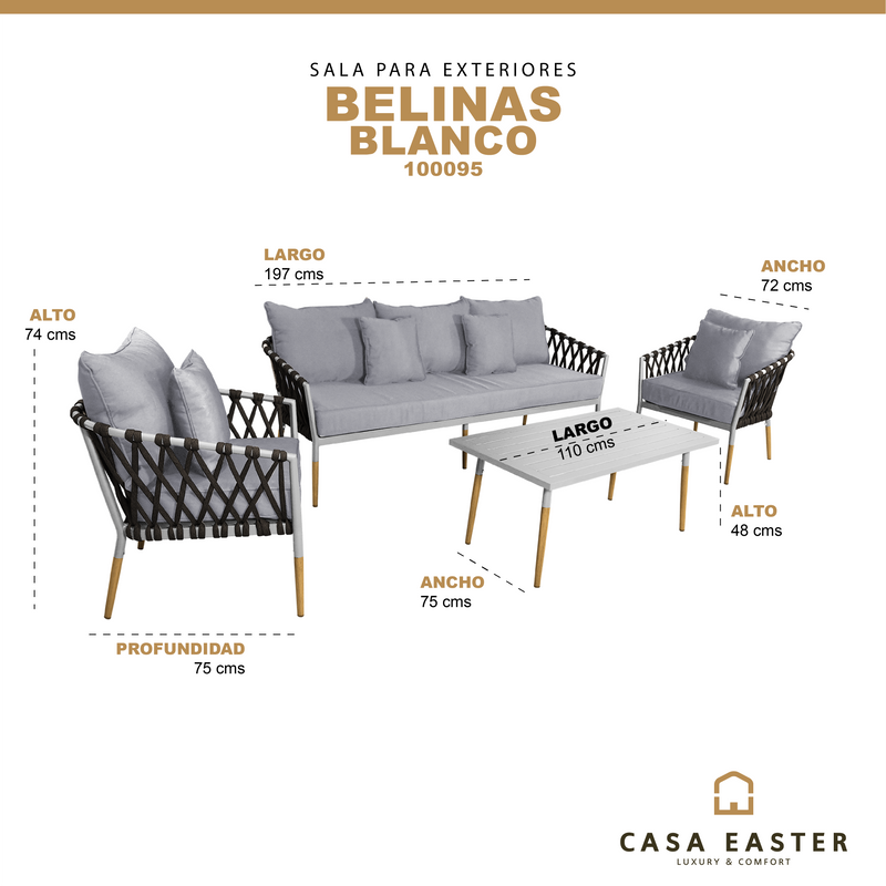 Cargue la imagen en el visor de la galería, Sala para Exterior e Interior de Aluminio Color Blanco con Café BELINAS-10095