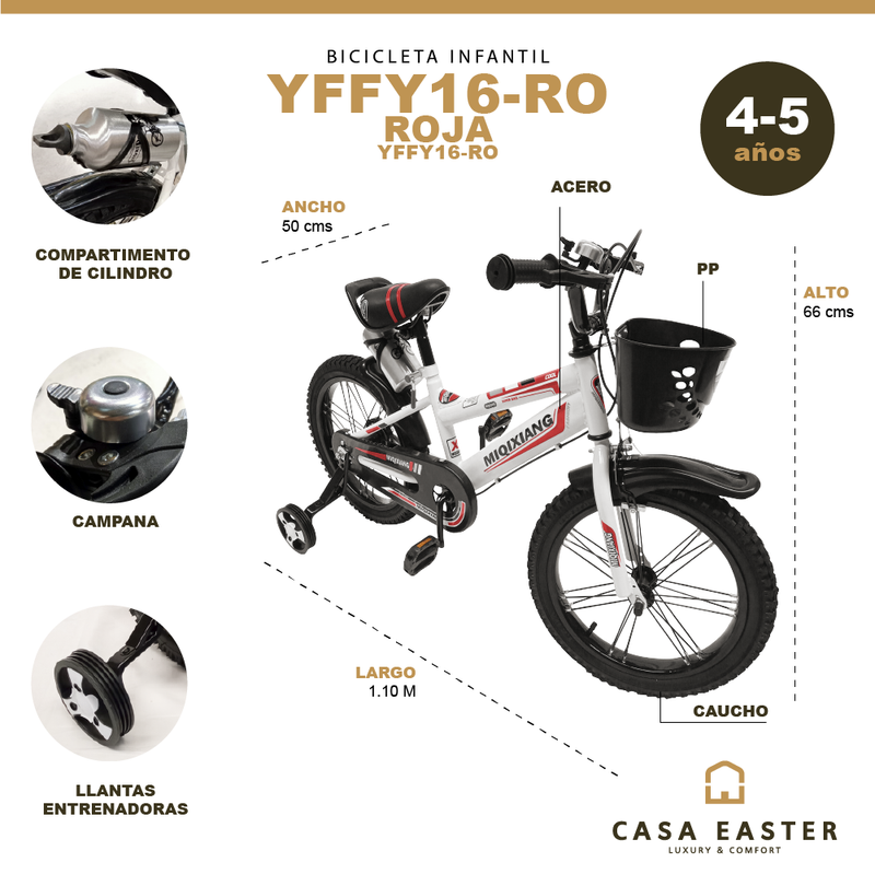 Cargue la imagen en el visor de la galería, Bicicleta Infantil de 16 Pulgadas Color Roja - YFFY16-RO