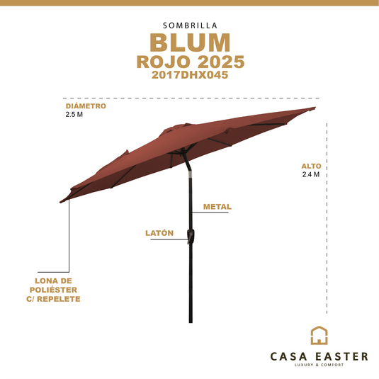 Sombrilla Blum Para Jardin con Angulo de Inclinación Color Rojo 2025 -2017DHX045