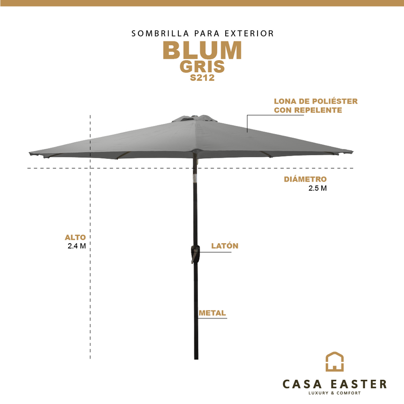 Cargue la imagen en el visor de la galería, Sombrilla Blum Para Jardin con Angulo de Inclinación Color Gris -S212