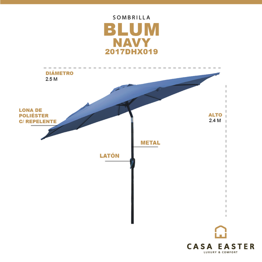 Sombrilla Blum Para Jardin con Angulo de Inclinación Color Azul Navy - 2017DHX019