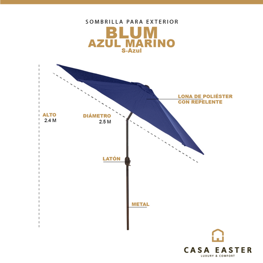 Sombrilla Blum Para Jardin con Angulo de Inclinación Color  Azul Marino -S-Azul
