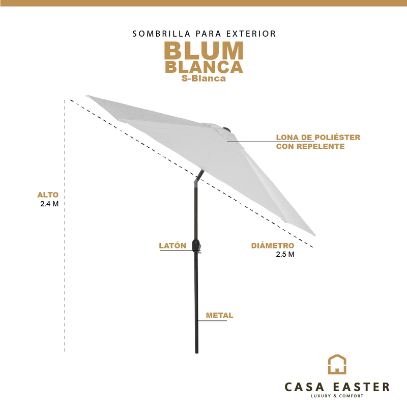 Cargue la imagen en el visor de la galería, Sombrilla Blum Para Jardin con Angulo de Inclinación Color Blanca -S-Blanca