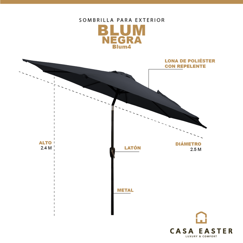 Cargue la imagen en el visor de la galería, Sombrilla Blum Para Jardin con Angulo de Inclinación Color Negra -Blum4