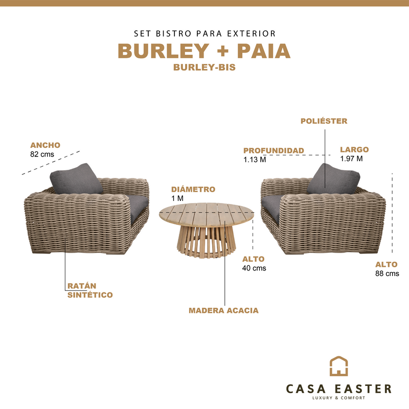 Cargue la imagen en el visor de la galería, Set Bistro Burley + mesa de centro Paia - BURLEY-BIS