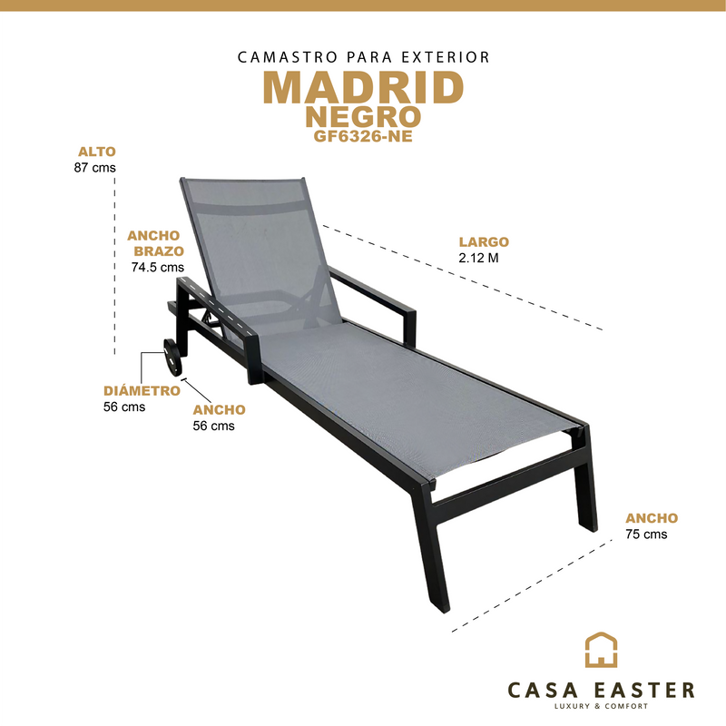 Cargue la imagen en el visor de la galería, Camastro para exterior Color Negro-MADRID-GF6326-NE