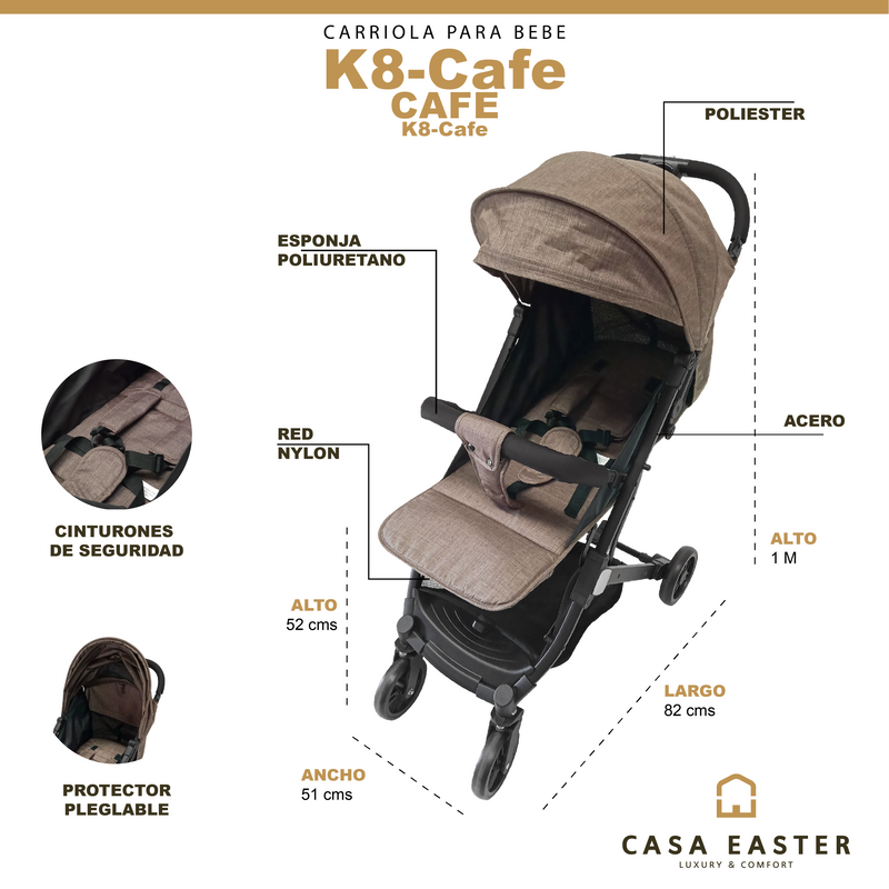 Cargue la imagen en el visor de la galería, Carriola Stroller para bebe color Cafe - K8-Cafe