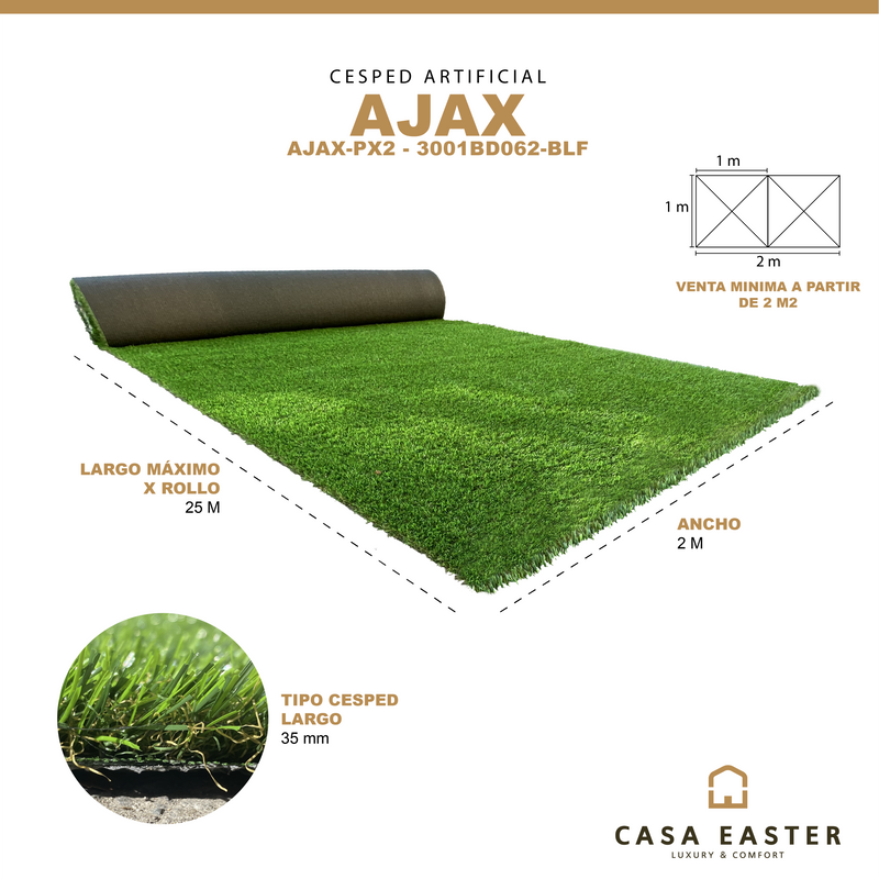 Cargue la imagen en el visor de la galería, Pasto Sintético de 35mm de Alto 1 metros largo AJAX-PX2-3001BD062-BLF