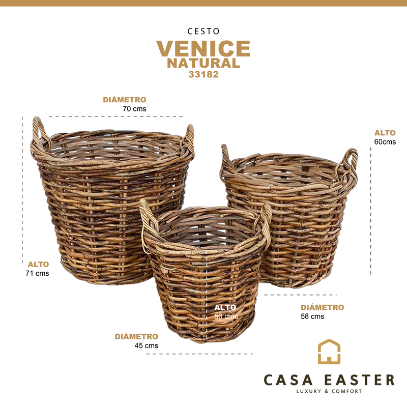 Cargue la imagen en el visor de la galería, Cestos Redondos Juego de 3pz Color Natural VENICE-33182 CasaEaster