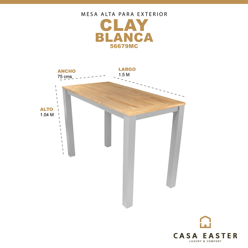 Cargue la imagen en el visor de la galería, Mesa Alta de Barra De Madera Teca Color Blanco CLAY-56679MC CasaEaster